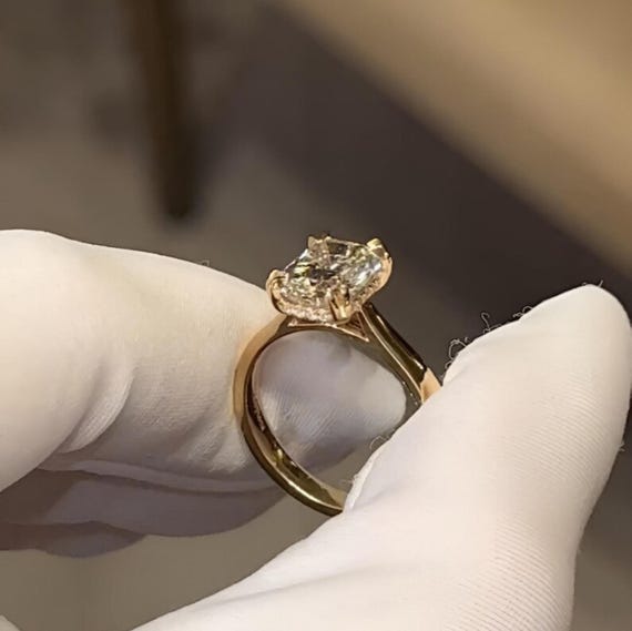 2 CT Radiant Cut Moissanite Engagement Ring 18K Yellow Gold Ring Anniversary Gift for Women Half Pave & Hidden Halo Promise Ring for Her