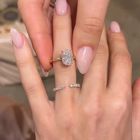 3 CT Oval Moissanite Engagement Ring Set: 14K Gold Wedding Stackable Ring