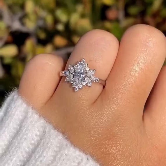 1Ct Marquise Cut Moissanite Engagement Ring Starburst Engagement Ring Art Deco Wedding Ring 14K Solid Gold Vintage Ring Proposal Gift Ring