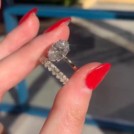 3 CT Oval Cut Moissanite Engagement Ring Set, Bridal Gift for Her, Wedding Band & Promise Ring Set, Stylish Bridal Jewelry, Anniversary Gift