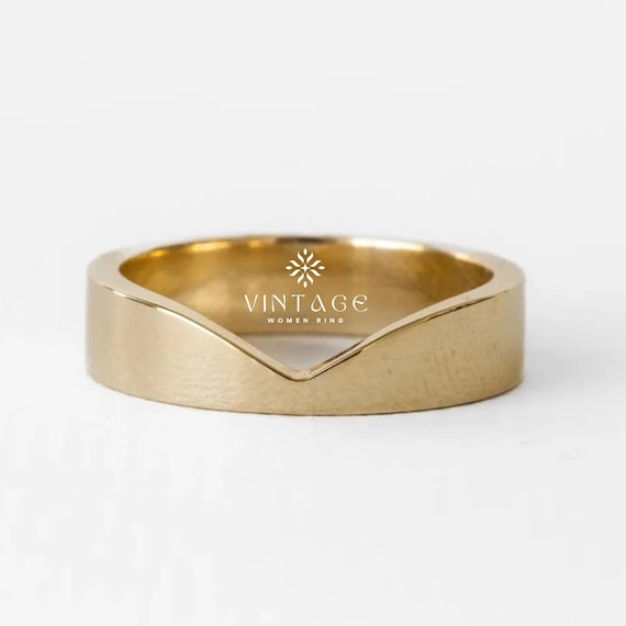18K Solid Gold Chevron Ring | V Shaped Gold Stacking Band | Minimalist Wide Band for Her | Everyday Ring | Anniversary Gift for Women