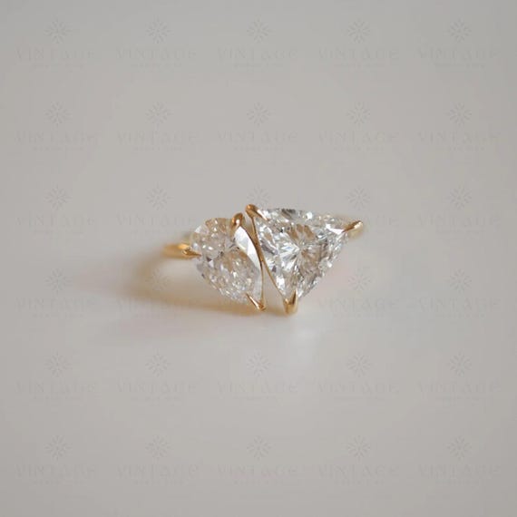 4 CTW Trilliant & Pear Moissanite Toi et Moi Ring