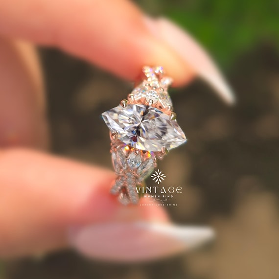 Vintage Marquise Floral Engagement Ring Marquise Diamond Ring 14K Solid Gold Bridal Ring Marquise Engagement Ring Unique Gifts Ring For Her