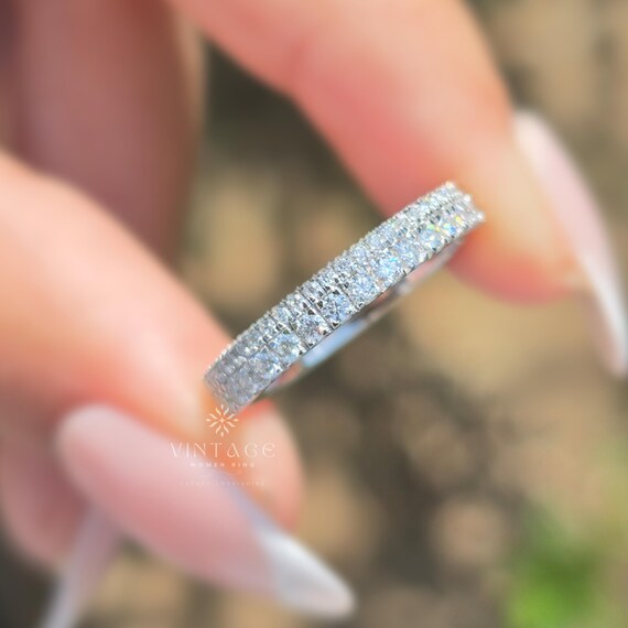 3.00 MM Round Brilliant Cut Moissanite Band Dazzling Full Eternity Wedding Band Bridal Set 14K White Gold Band Stackable Band Gift For Her