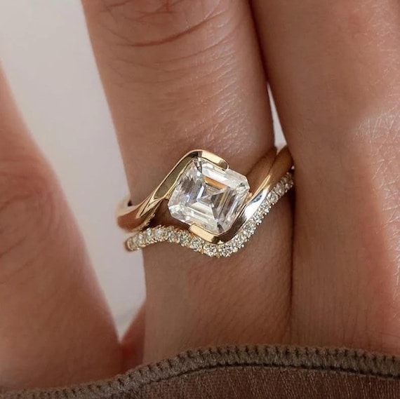 2 CT Asscher Cut Moissanite Solitaire Unique Engagement Ring For Her, Minimalist Stackable Ring, Wedding Ring, Elegant Antique Jewelry