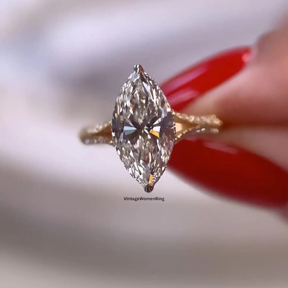 3 Ct Marquise Cut Moissanite Unique Engagement Ring 14k Solid Gold Wedding Ring Proposal Ring Anniversary Gifts Ring For Women Handmade Ring