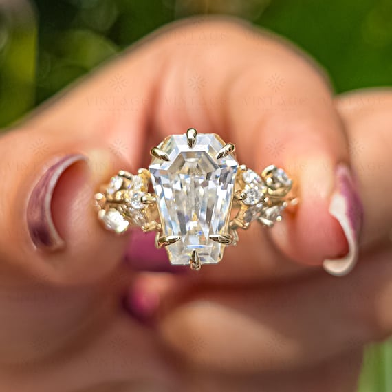 4Ct Coffin Diamond Engagement Ring 14K Solid Gold Coffin Moissanite Diamond Ring Coffin Ring For Women Solitaire Ring Anniversary Gift Ring