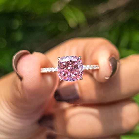 4Ct Morganite Engagement Ring Rose Gold Cushion Morganite Ring Double Hidden Halo Diamonds Cushion Solitarie Morganite Ring Wedding Ring Her