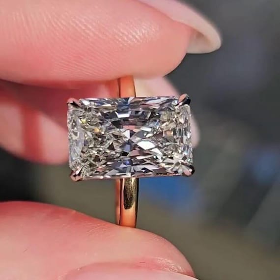 4CT Radiant Cut Moissanite Engagement Ring, Beautiful Promise Ring For Her, 18K Gold Solitaire Ring, Best Anniversary Ring For Wife Gifts