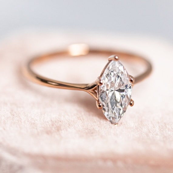 1.0ct Marquise Moissanite Engagement Ring: 18k Rose Gold Split Shank