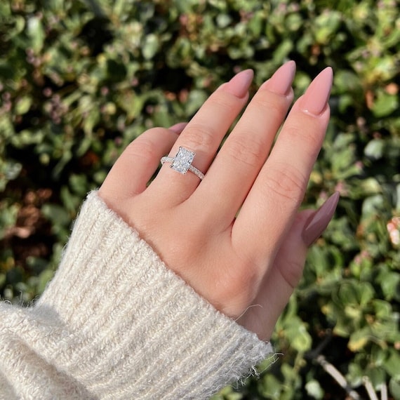 2CT Radiant Cut Moissanite Engagement Ring Hidden Halo Solitaire Promise Ring Anniversary Gift for Girlfriend Diamond Promise Ring For Her