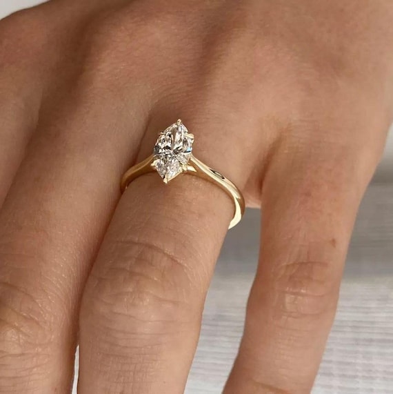 Tulip Set Marquise Cut Moissanite Engagement Ring Cathedral Setting Wedding Ring Marquise Affordable Engagement Ring Promise Ring For Her