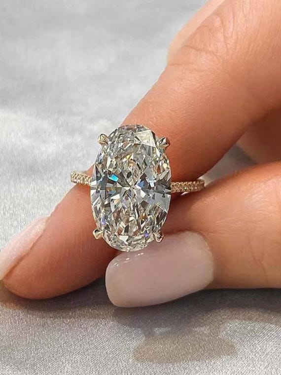 4.0CT Classic Vintage Style Oval Moissanite Ring, Oval Cut Solitaire Diamond Ring, Gorgeous Hidden Halo Anniversary Ring, White Gold Ring