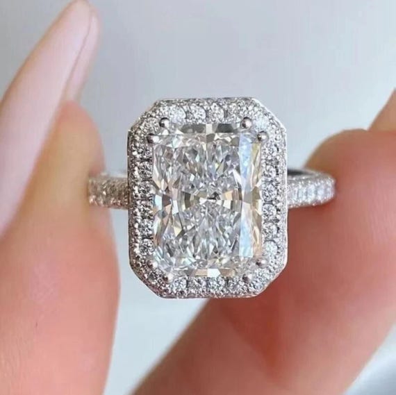 2Ct Radiant Moissanite Engagement Ring | Halo Cluster Wedding Ring for Women | Colorless Proposal Ring | Unique Bridal Jewelry |Gift for her