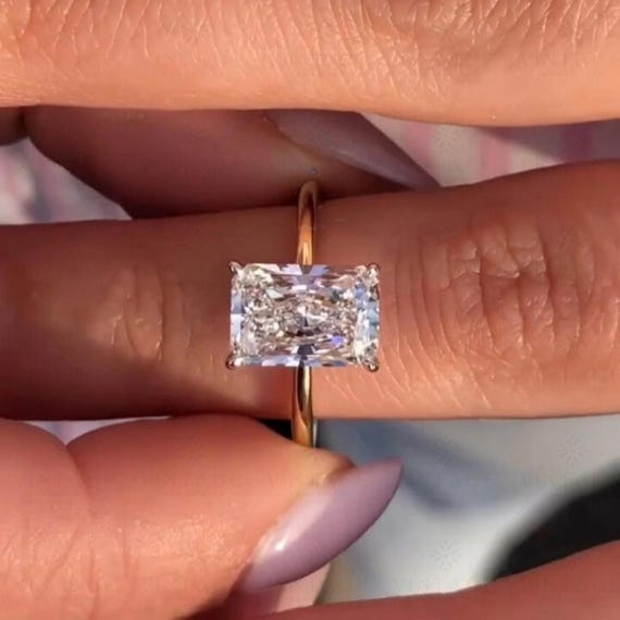Radiant Cut Moissanite Engagement Ring Hidden Halo Promise Ring Solid Gold Proposal Ring 14K solid Gold Art Deco Ring Anniversary Gift Ring