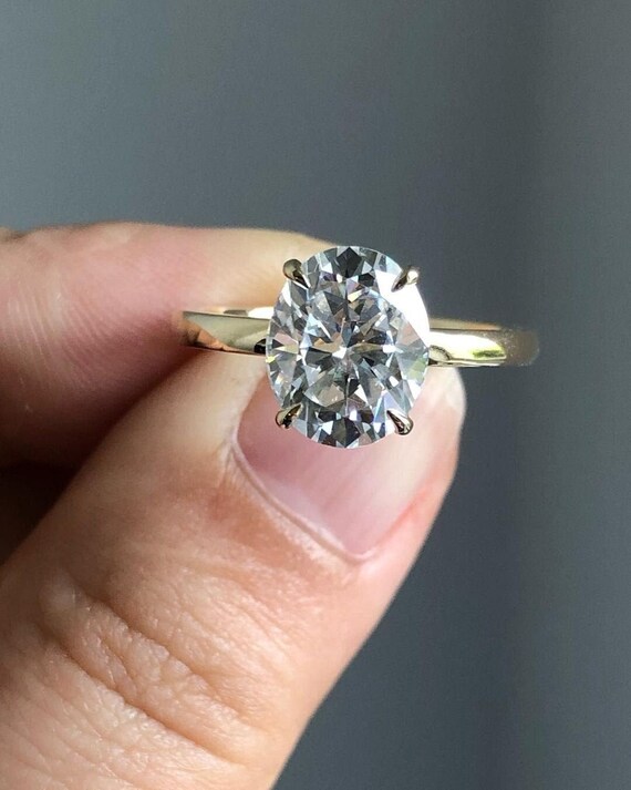 1.33CT Oval Moissanite Engagement Ring | Hidden Halo Solitaire Ring | 18K Yellow Gold Bridal Jewelry | Classic Gift for Her | Dainty Ring