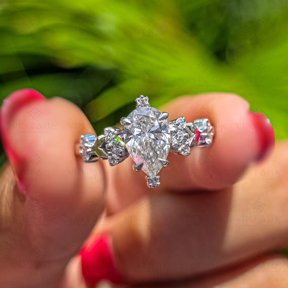 3 CT Pear Cut Moissanite Engagement Ring Pear Shaped Diamond Ring Unique Pear Solitaire Wedding Ring Proposal Ring For Her Anniversary Gift