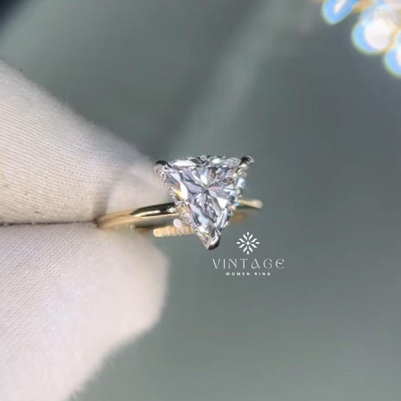 2 CT Trillion Diamond Ring Triangle Diamond Engagement Ring Prong Set Engagement Ring Simple Engagement Ring 14k Gold Solitaire Diamond Ring