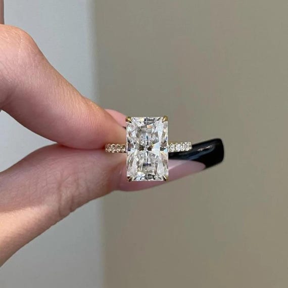 4 CT Radiant Cut Moissanite Engagement Ring 14K Yellow Gold Pave Set And Hidden Halo Ring Anniversary Gift for Women Bridal Wedding Ring