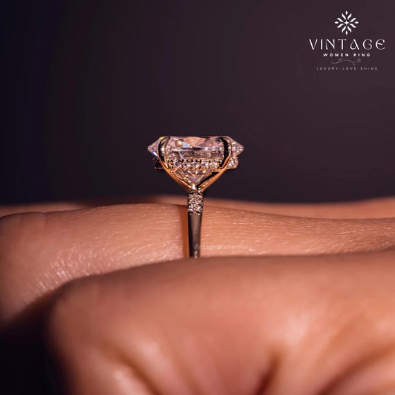 Hidden Halo 2CT Oval Moissanite Engagement Ring: 14K Gold Promise Ring