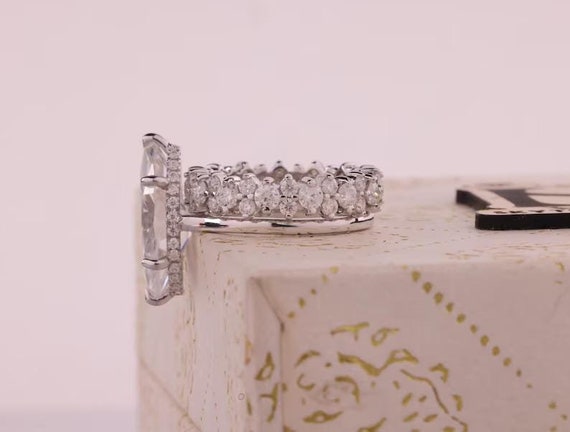 Marquise Cut Moissanite Engagement Ring Set 14K Solid Gold Ring Set Stackable Ring Set Bridal Ring Set Solitaire Wedding Proposal Ring Set