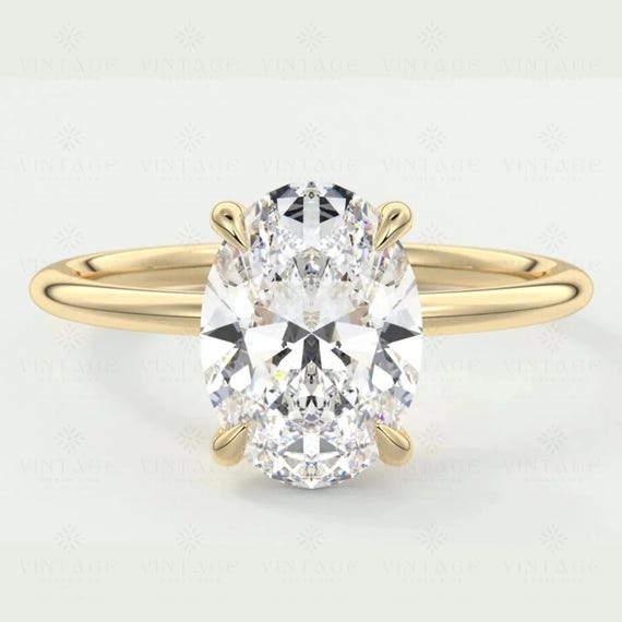 4 CT Oval Cut Moissanite Engagement Ring | 14K Solid Yellow Gold | Hidden Halo Ring | Oval Solitaire Ring | Promise Ring | Wedding Ring Gift