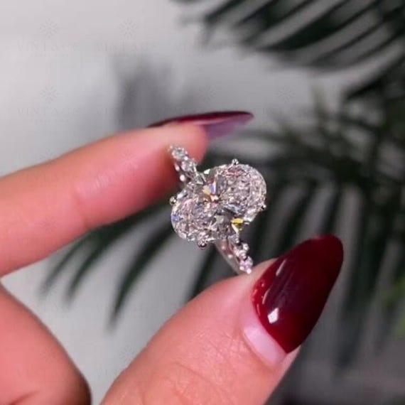 4CT Oval Moissanite Engagement Ring: Marquise Band, 14k Gold Wedding Ring