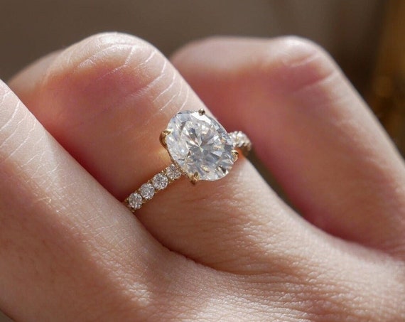 3Ct Oval Moissanite Engagement Ring Hidden halo Bridal Ring 14K Solid Gold Ring Promise Ring Oval Solitaire Anniversary Gift Ring For Her