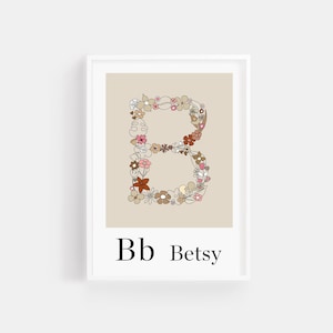 Impression lettre prénom personnalisée pour enfant | de fleurs de plantes florales | Impression pour enfants | Impression chambre d'enfant | Nouveau cadeau de bébé | Cadeau de baptême