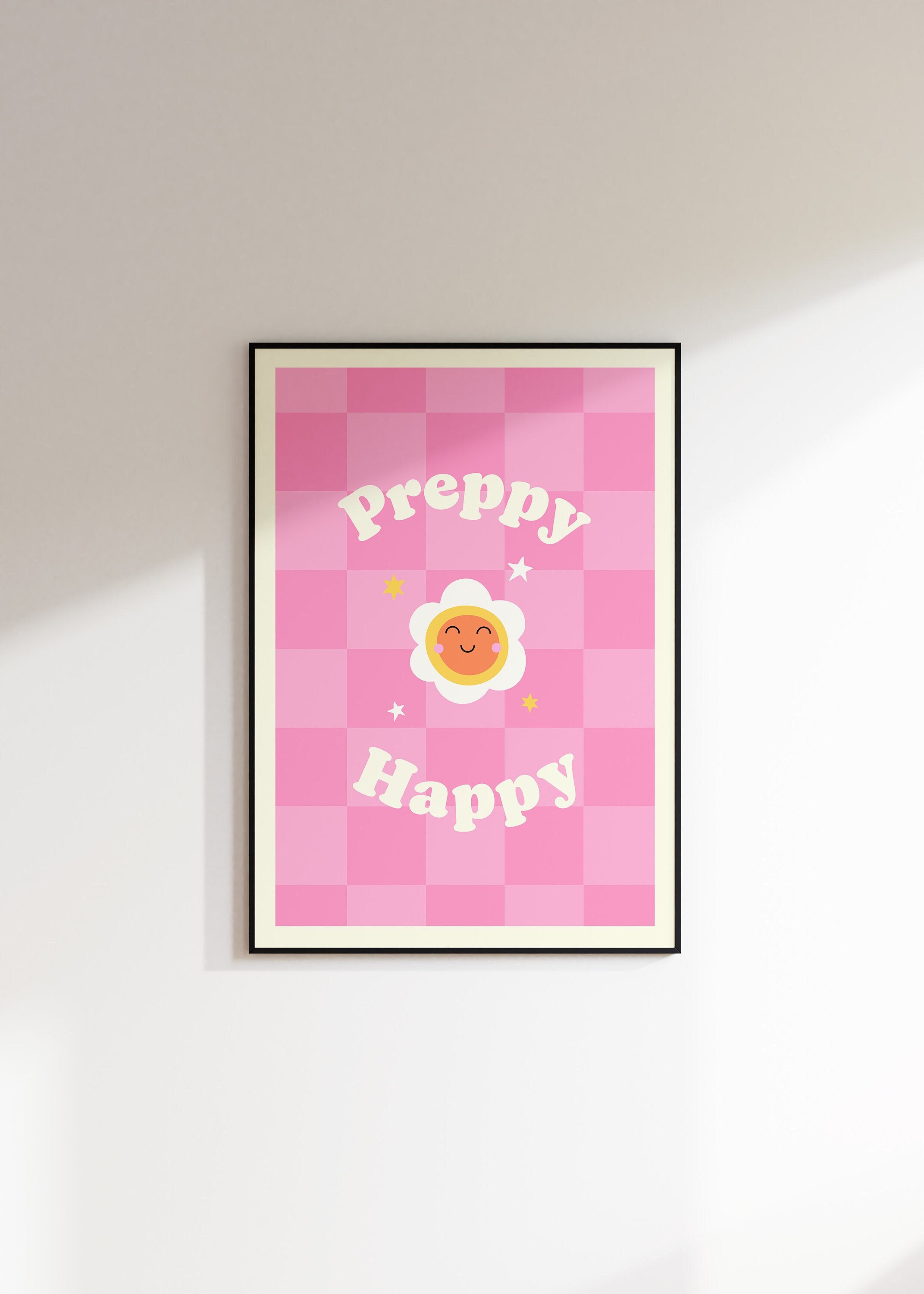 Preppy Happy Poster Digital Download Size A3 & 40cmx50cm | Printable