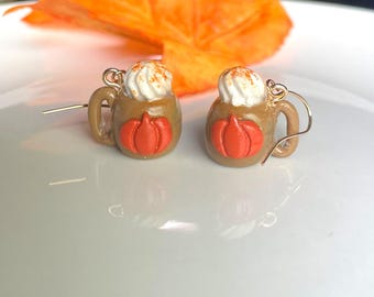 Pumpkin Spice Latte Earrings: Polymer Clay Coffee Cup Charms