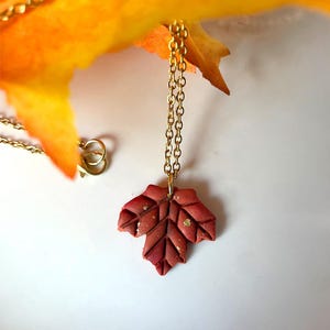 Polymer Clay Maple Leaf Pendant Necklace: Hypoallergenic Fall Jewelry
