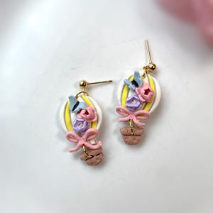 Floral Hot Air Balloon Earrings: Polymer Clay Dangles, Hypoallergenic