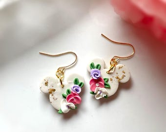 Floral Mouse Earrings: Polymer Clay Dangles, Hypoallergenic
