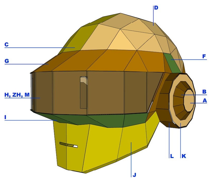 DAFT PUNK Helmvorlage. DIY-Pläne zur Herstellung eines Helms aus Pappe Bild 3