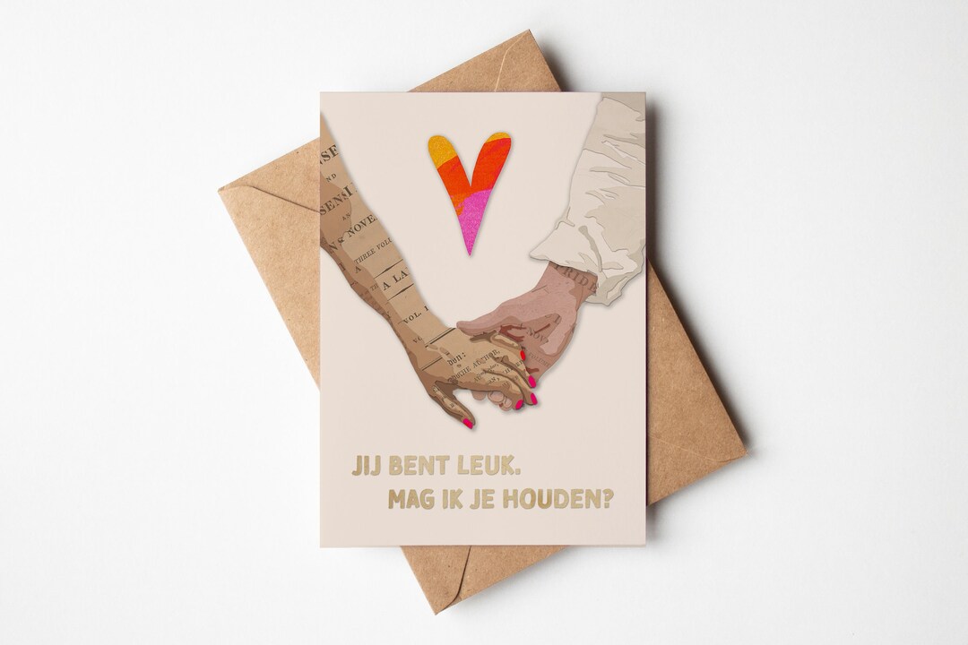 Wenskaart Hand in Hand Jij Bent Leuk Mag Ik Je Houden - Etsy