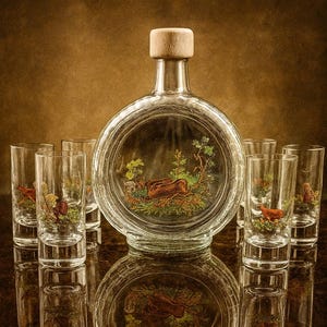 Set de licor de cristal con motivos de vida silvestre: botella de 500 ml y 6 vasos