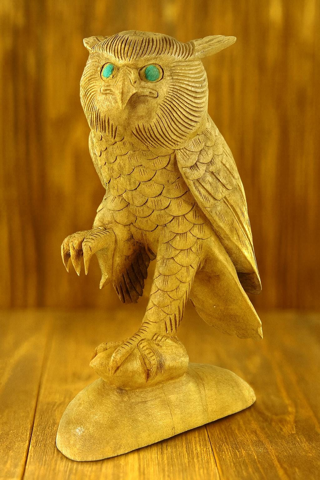 Hand Carved Wooden Owl Figurine – Solid Wood Large Owl Sculpture 30 cm (12 in.) Rustic Handmad
