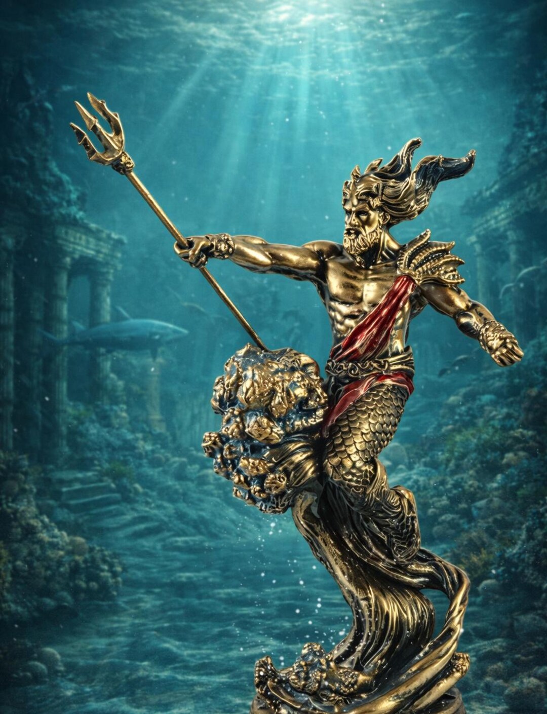 Neptune God of the Sea Statue – Hand Painted Resin Figurine 22 Cm - Etsy