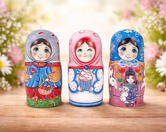 Set di 6 matrioske fatte a mano e dipinte a mano – Vari modelli, 16 cm