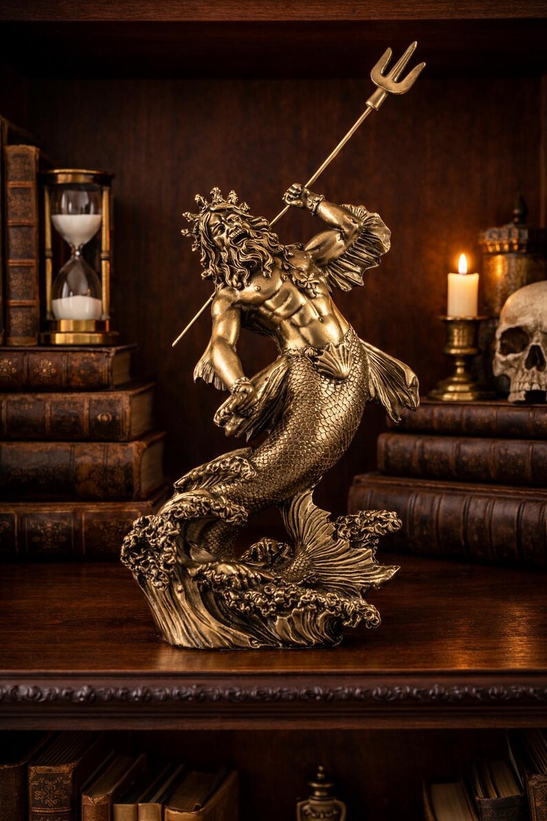 Neptune God of the Sea Statue – Hand Painted Resin Mythology Figurine ...