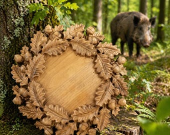 Placa de madera para trofeo de colmillos de jabalí, hecha a mano para colgar en la pared, 34 cm.