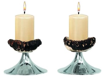 Pair Candle holder of real deer antler on a Silver plated pedestal