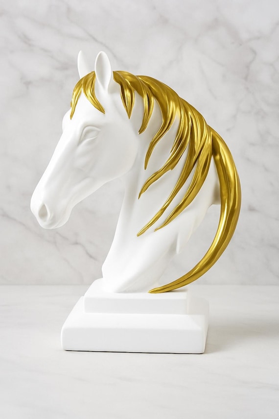 馬の頭の像 - 台座付き樹脂製置物 21 cm (8.3 インチ) 乗馬用ホーム