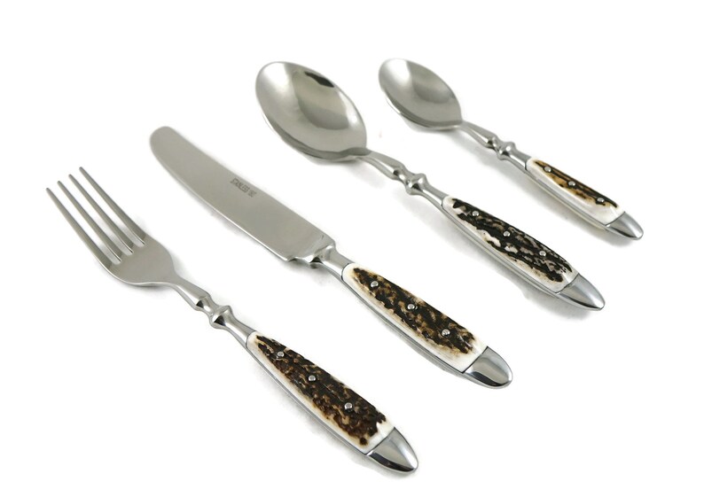 Set of Spoons & Forks, Flatware,with Real Deer Antlers Handles Hunters
