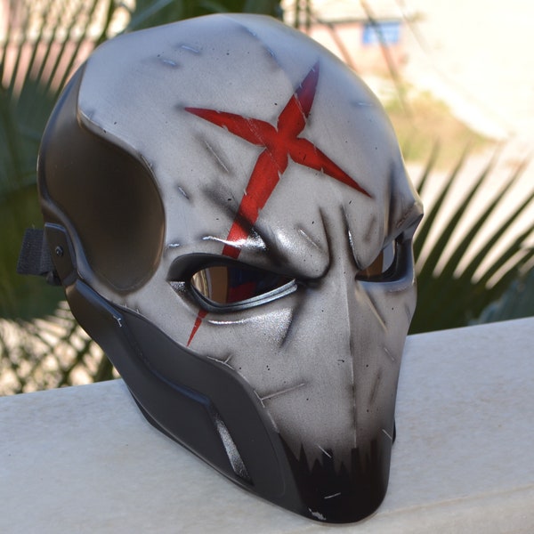 Red X Mask full Face Mask, Battle Damaged, Cosplay Helmet, Halloween Mask, Antihero Cosplay, Comics Mask.