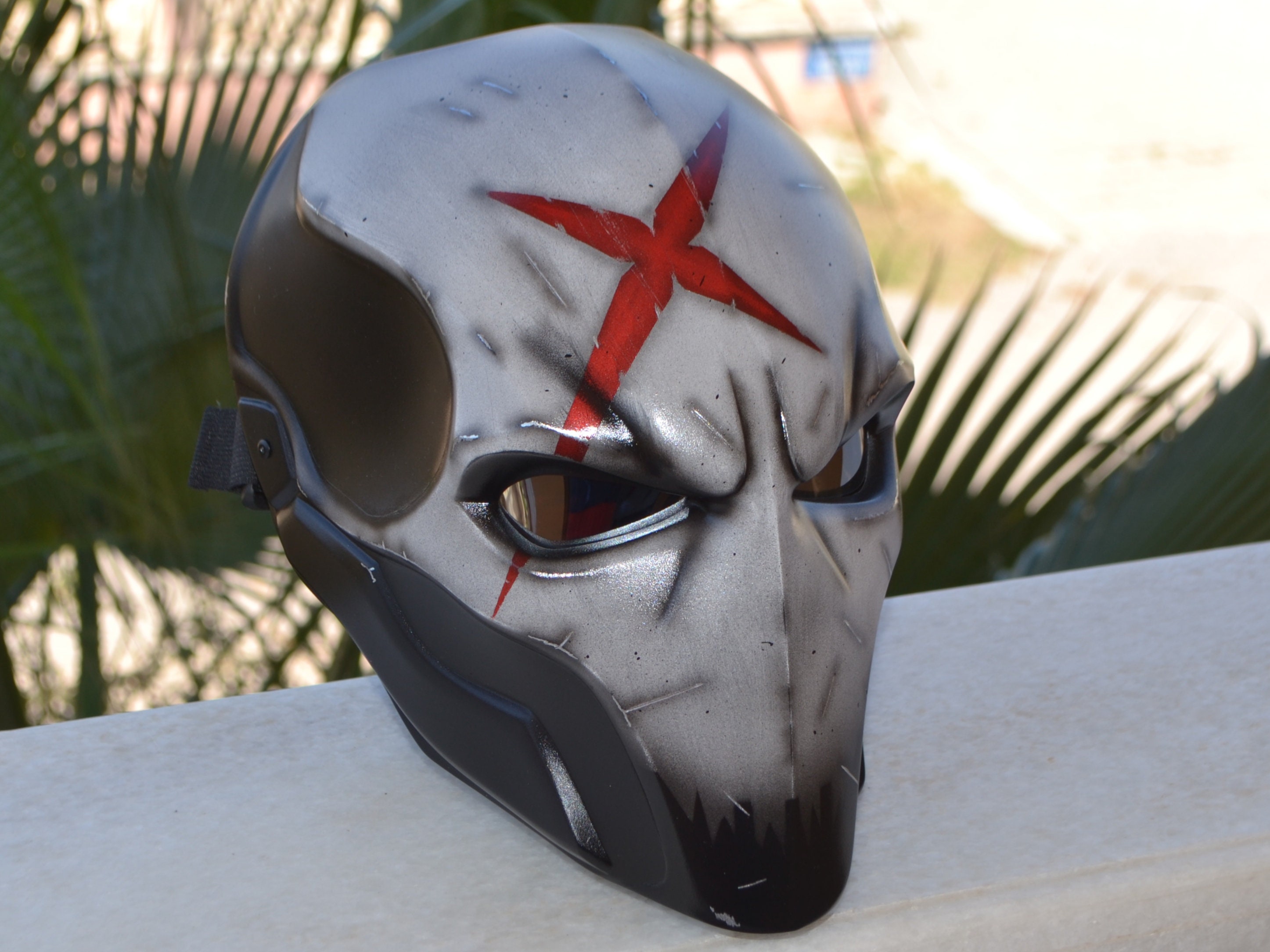 Red X Mask Full Face Mask, Battle Damaged, Cosplay Helmet, Halloween