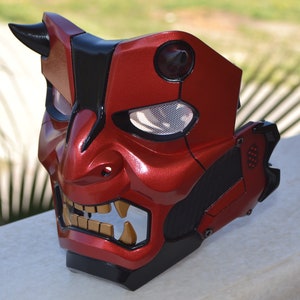 Red Oni Cyberpunk Mask full Face Mask, Battle Damaged, Red Ronin, Cosplay Helmet, Halloween Mask, Antihero Cosplay, Comics Hero.