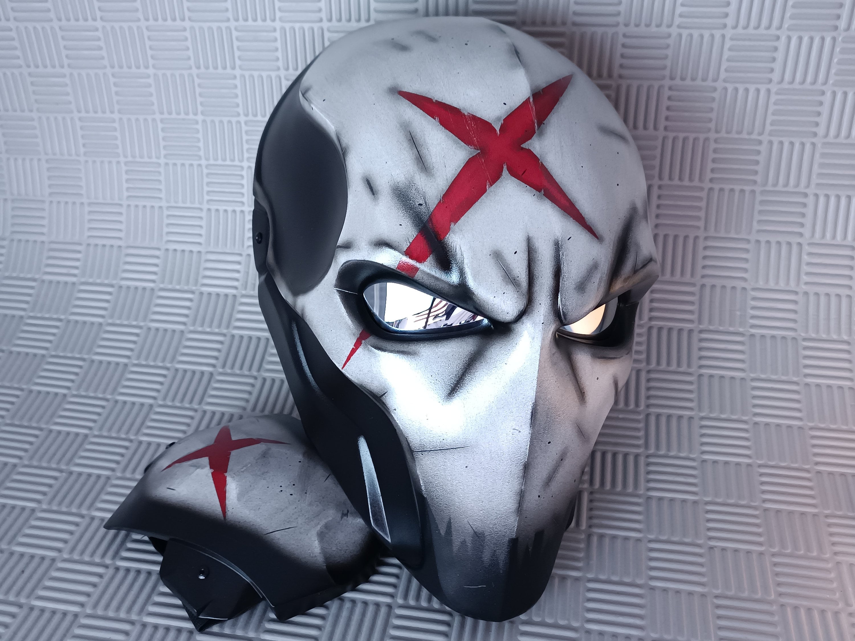 Red X Mask Full Face Mask, Battle Damaged, Cosplay Helmet, Halloween