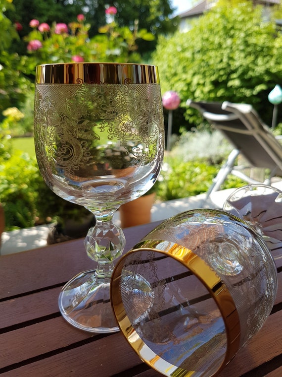 Vintage Wine Glasses With Gold Engraving 5 Pieces on Stock Etsy
